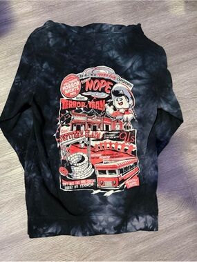 Black Tie-Dye Graphic Crewneck Sweater - NOPE Terror Tram Design